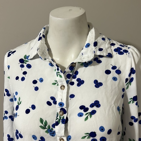 Anthropologie Maeve Blueberry Blithe Button Down Top White Blue Size 4 - Picture 6 of 13
